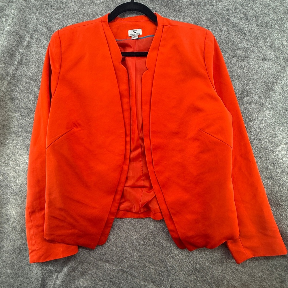 Worthington Blazer‎ Women XL Orange Open Front Scalloped Peplum Business Casual